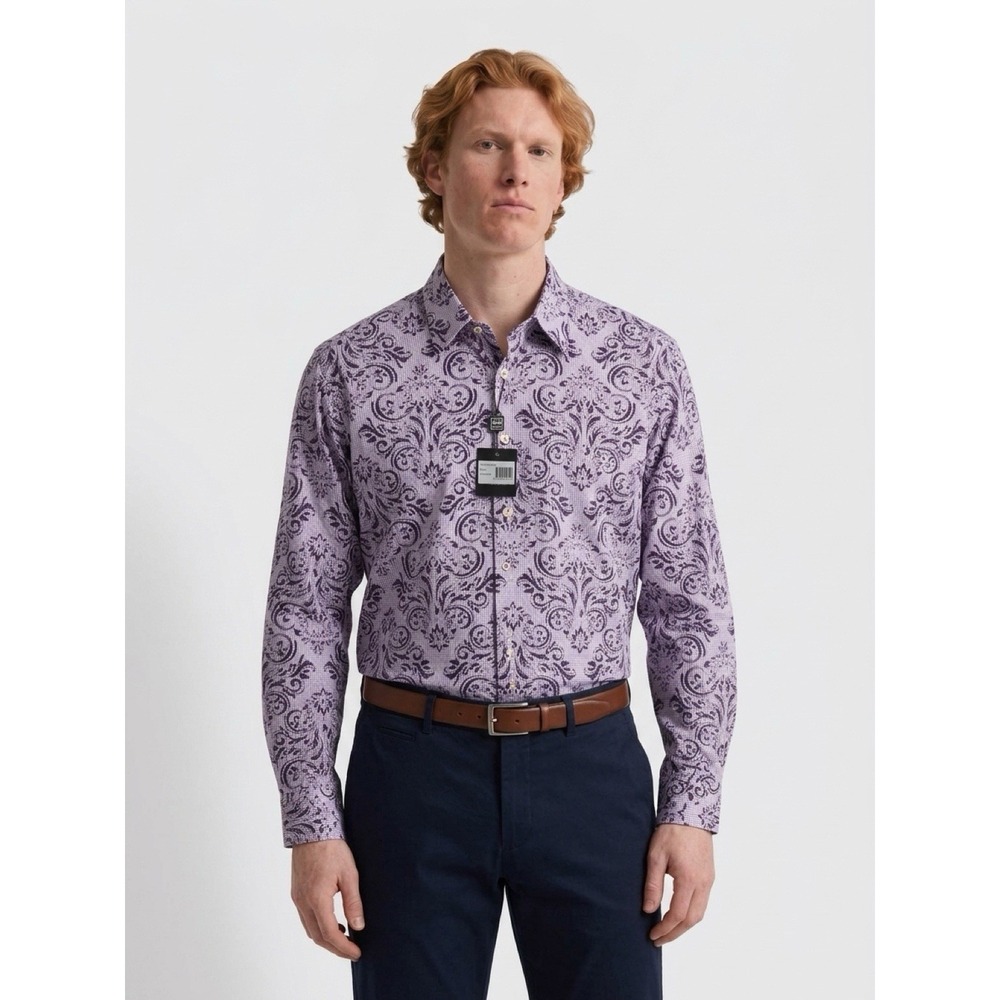 (12/b26)IKE BEHAR Shirt Mens L Purple Cotton Button Up Long Sleeve